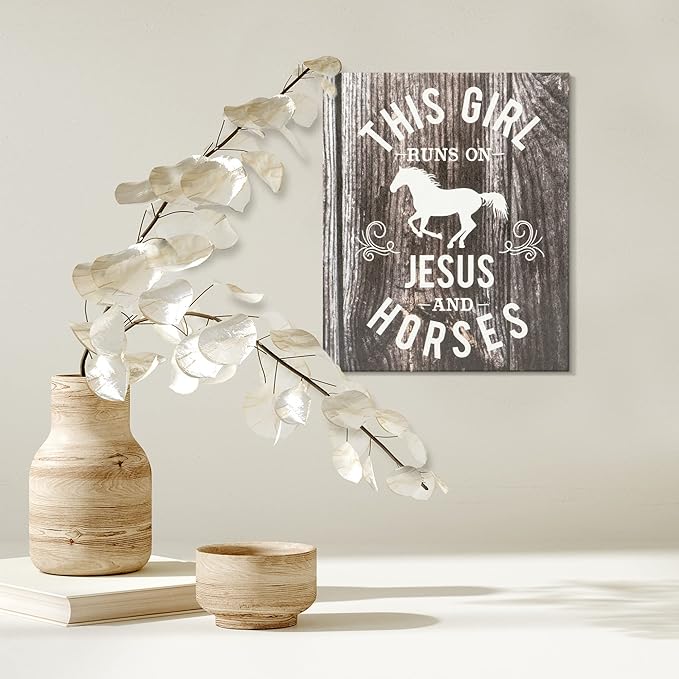 JennyGems This Girl Runs on Jesus and Horses Wooden Sign, Country Girl Gift and Decor, Horse Decorations, Made in USA