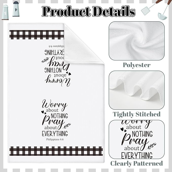 GROBRO7 Bible Verse Hand Towel - 6Pcs Religious Inspirational Thought Prayer Verse Scripture Kitchen Dishcloths Soft Polyester Towels Bathroom Home Decor Christian Gift for Men Women Housewarming