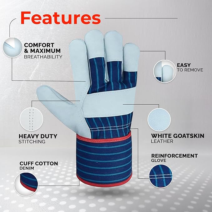 Daniel Smart Men & Women Goatskin Working Glove Lightweight Leather Safety Gloves for construction, gardening outdoor Work