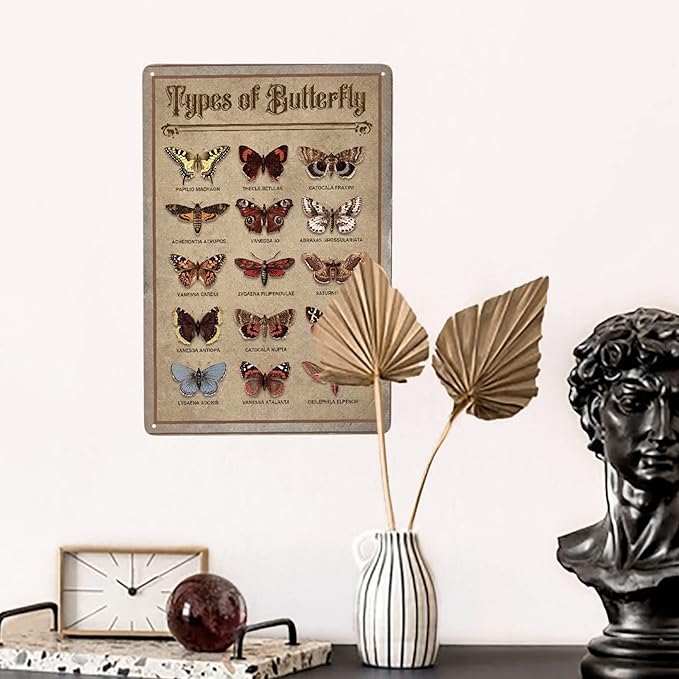 JOCASA Butterfly Vintage Aluminum Metal Sign Types Of Butterfly Poster Wall Decor-Retro Metal Tin Sign for Home Bedroom Kitchen Bar Home Cafe, Signs Gift,12''x 8''