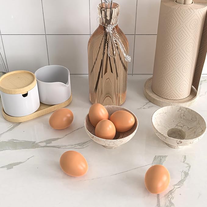 YunKo 6Pcs Wooden Fake Eggs Brown Wood Nest Easter Eggs for Craft Decorate Get hens to Lay Egg Chicken Coop Accessories