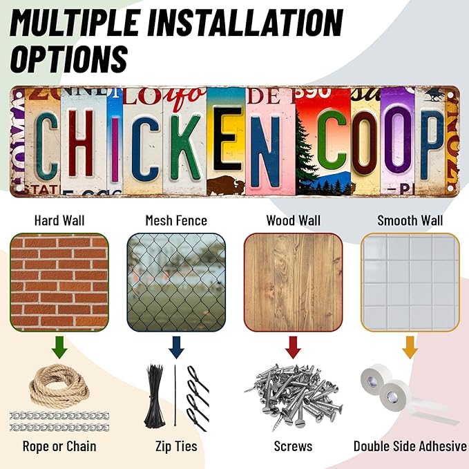 2Pcs Funny Chicken Coop Signs Chickens Sign Decor 4×16 Inch, Metal Tin Sign, Chickens Coops Accessories Garden Signs, Chicken Lovers Gift Easter Decorations Outdoor Wall Decor for Farm Yard