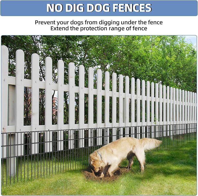 17in(H) x10ft(L) Garden Animal Barrier Fence, No Dig Decorative Fences, 1.5in Spike Spacing Rustproof Metal Garden Fence Border for Dogs Rabbits, Bottom Blocker for Outdoor Yard Patio