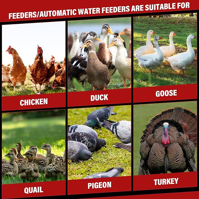 3 Gallon & 26lbs Automatic Chicken Feeder and Waterer Set, Hanging No-Waste Poultry Feeder with 4 Nipple Drinkers, Chicken Coop Supplies for Hens Feeding Equipment for Backyard Farm