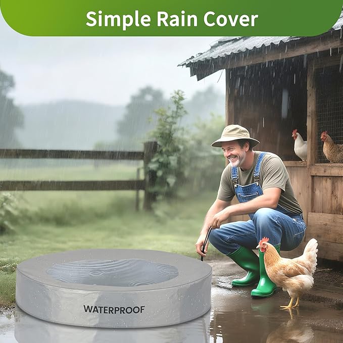 Weatherproof Cover for Chicken Dust Bath Tub Sized 32" D & 8" H, Chicken House Accessory, Keep Sand Chilli DE Or Lime Dust Dry in Rainy (Pool Not Included)