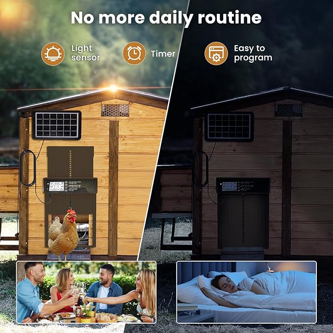 Automatic Chicken Coop Door - Auto Chicken Coop Door with Timer, Sensor, & Remote Control - Smart Poultry Door Opener with Durable Construction - Chicken Coop Supplies & Accessories - Brown