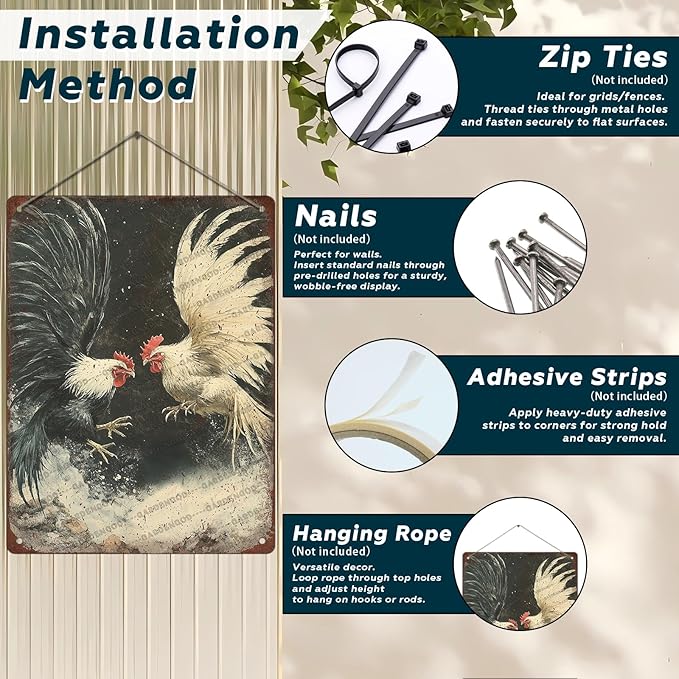 Vintage Metal Sign Farm Rooster Fighting Cock Cockfighting Gamecock Retro Game Fowl Metal Poster Home Garden Garage Farmhouse Aluminium Sign Art Wall Decor Plaque 16x12 Inch