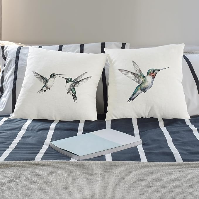 Hummingbirds Pillow Covers 18x18 Inch Set of 2, Hummingbird Throw Pillow Cases for Home Bedroom Living Room Decor, Gifts for Bird Lovers Decorative