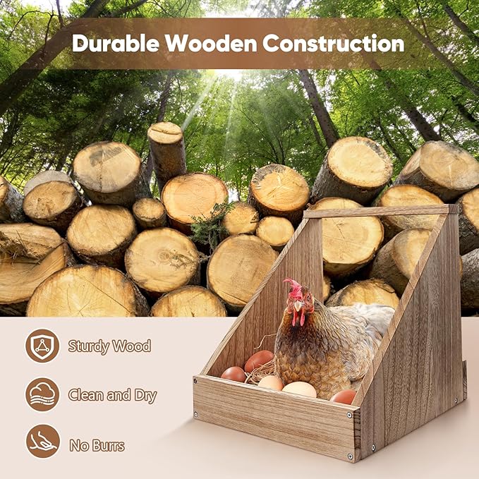 2 Pack Chicken Nesting Box, Wooden Chicken Coop, Chicken Coop Accessories, Chicken Laying Nest Box for Poultry Farm, Poultry Nesting Boxes with Nest Box Pads
