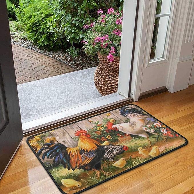 Roszwtit Farmhouse Kitchen Rugs and Mats, Farm Rooster Door Mat, Seasonal Washable Non-Slip Floor Mats for Home Kitchen Decor 30x17 Inch