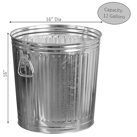 Gardenised Round Galvanized Steel, 12 Gallon Trash Can with Lid - Durable Metal Bucket for Backyard, Lawn, Garden and Yard Use - Weather-Resistant Garbage Can for Indoor and Outdoor, 16-inch