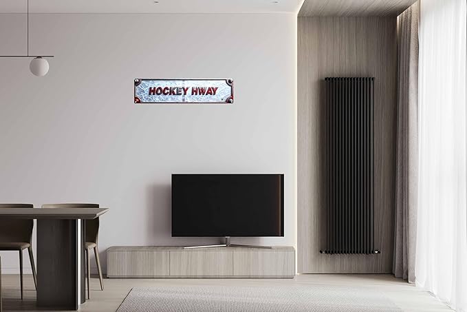 Vintage Tin Hockey Hway Sign Retro Metal Sign Suitable For Home Street Shop Garage Bar Farm Garden - Multi-Purpose For Indoor/Outdoor Use Plaque 4x16 Inch