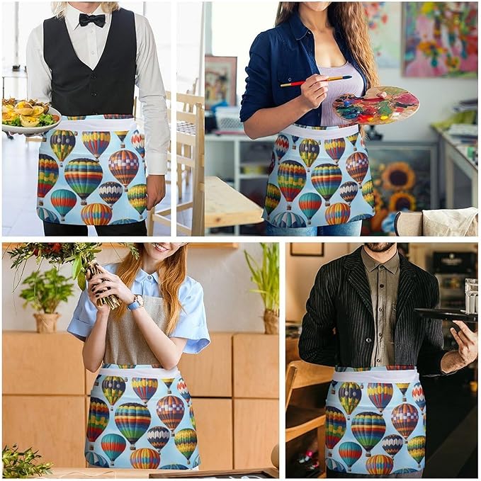 Unisex Chef Waiter Apron Waist Half Short Serving Aprons with 3 Pockets