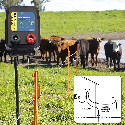 Electric Fence Energizer Plus 250,Electric Fence Charger and 17 Gauge Spool Aluminum Wire PE2 0.10 Joule,Livestock Fence Chargers for Containing Pets and Keeping Out Small Nuisance Animals