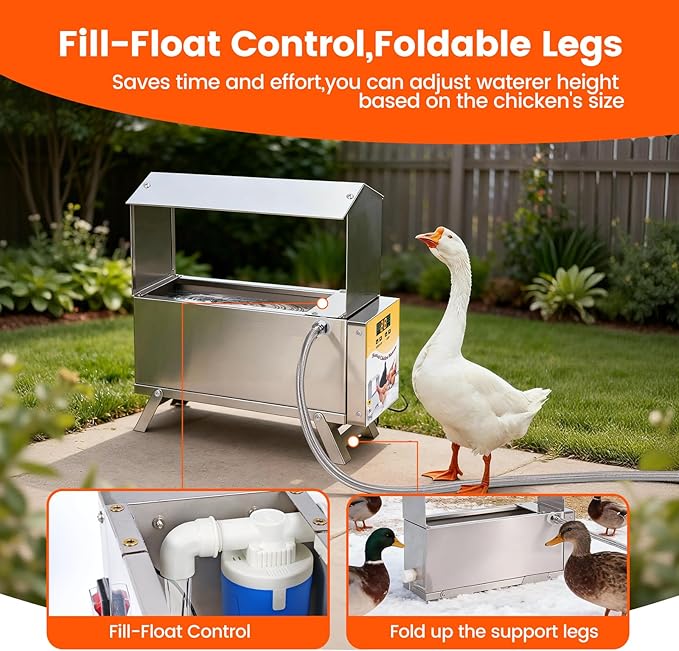 Chicken Waterer Heater for Winter,5L Automatic Chicken Water Heated with Adjustable Leg and Thermostat Control Freeze-Proof Poultry Water Heater Chciken Coop Accessories