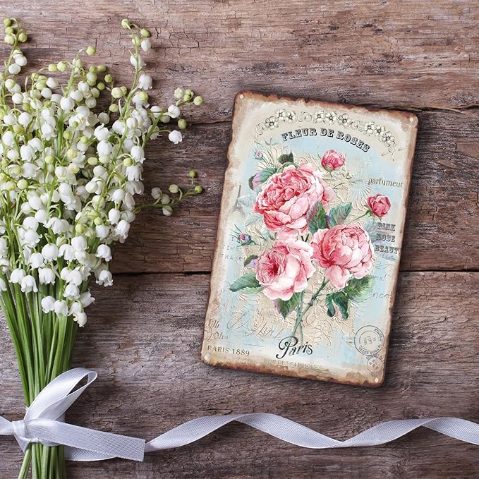 Sanwarm Metal Sign 8X12 Inch, Pink Floral Rose Vintage Tin Sign Wall Art Decor for Home, Living Room, Kitchen, Garden, Bedroom, Office, Hotel, Cafe And Pub Decoration