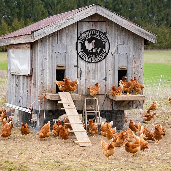 Personalized Chicken Coop Signs, Metal Funny Farm Decor, Chicken Coop Accessories, Metal Outdoor Wall Art, Custom Hen House Sign, Rustic Farmhouse Wall Decor for Farm Yard Garden Color08