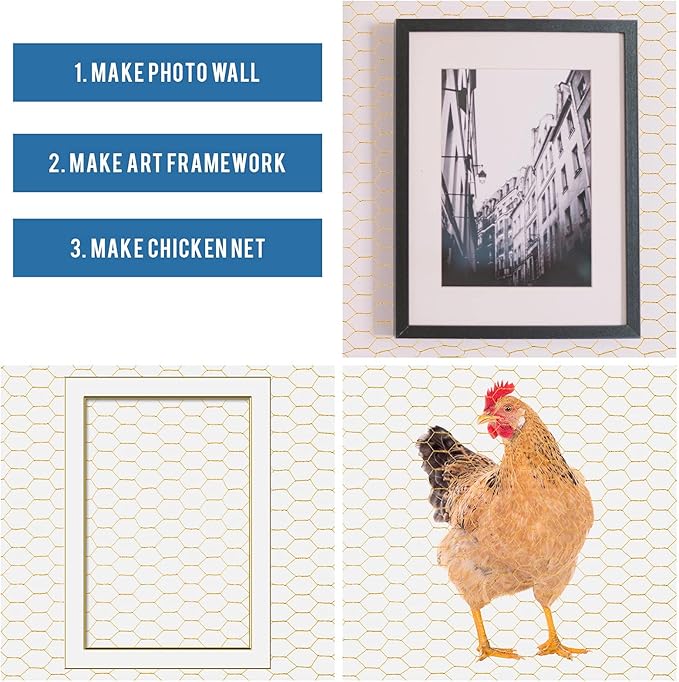 Shappy 3 Pieces 40 x 13 inches Gold Chicken Wire Net for Craft Projects Lightweight Galvanized Hexagonal Frame Chicken Wire Mesh for Unfinished Wooden Window Frames DIY Craft Work Home Decor