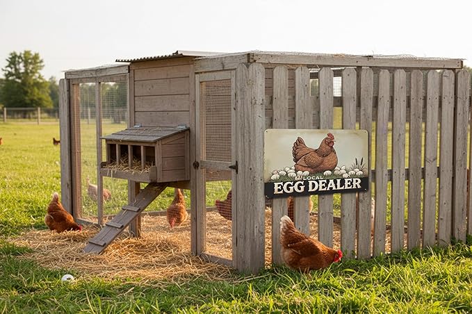 Local Egg Dealer Funny Chicken Coop Sign Farm Fresh Eggs Aluminum Sign Humorous Poultry Farm Decor Gift for Chicken Lovers Rustic Metal Sign 8x12 Inches Style-06