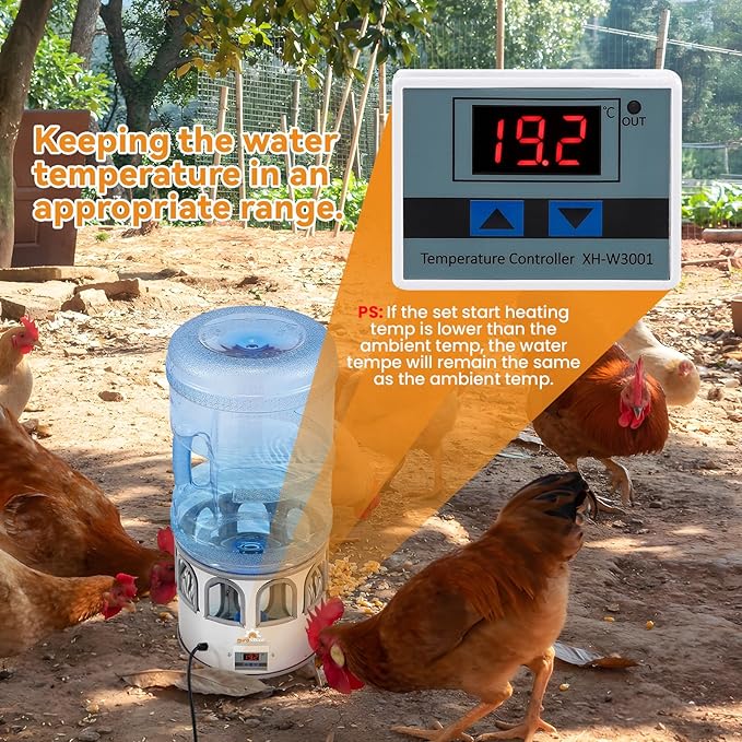 5 Gallon Chicken Waterer for Winter, Heated Chicken Waterer, Temp Controlling for Chickens, Ducks, Geese and Chicken Coop