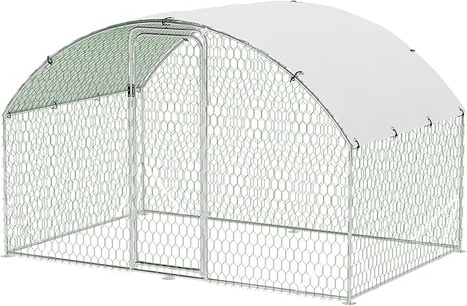 Large Metal Chicken Coop, Walk-in Poultry Cage, Chicken Run Pen House with Waterproof & Anti-Ultraviolet Cover Chicken Coop Run with Lockable Doors for Outdoor and Backyard 9.8 x 6.5X 6.5ft