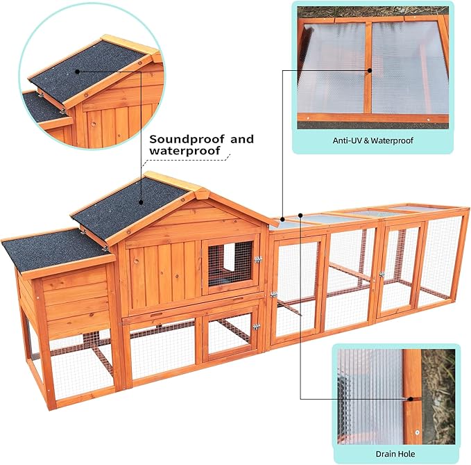 ZMAD Large Chicken Coop with Run, Wooden Hen House for 2-5 Chickens, Outdoor Chicken Run Poultry Cage Rabbit Cage Duck House with Nesting Box (Red)
