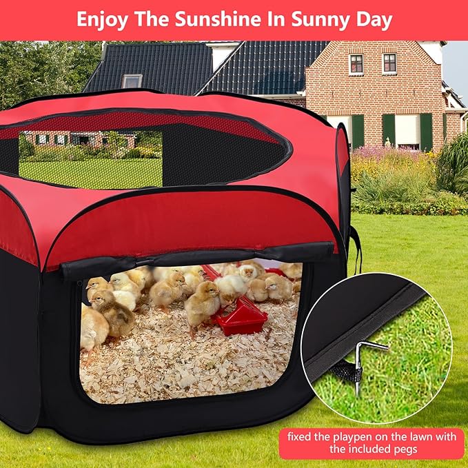 Brooder Box for Chick, Portable Baby Chicken Coop with Double Door and Zippered Cover, Small Animal Playpen Brooding Up to 15 Chicks, Ducklings, Waterproof Breathable Poultry Habitat Supplies