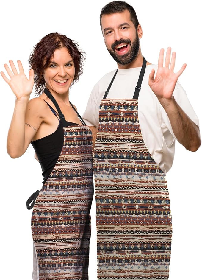 Garden Apron for Men Boho Style Ethnic Pattern Cooking Aprons for Women for Kitchen Cooking Restaurant BBQ Painting Crafting Gardening 27” (W) x 31” (H), Waterproof Aprons