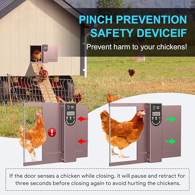 Automatic Chicken Coop Door Solar - Powered and Electric Opener with Light Sensor and Timer, Chicken Coop Accessories for Safe and Easy Access with Remote Control and LCD Display