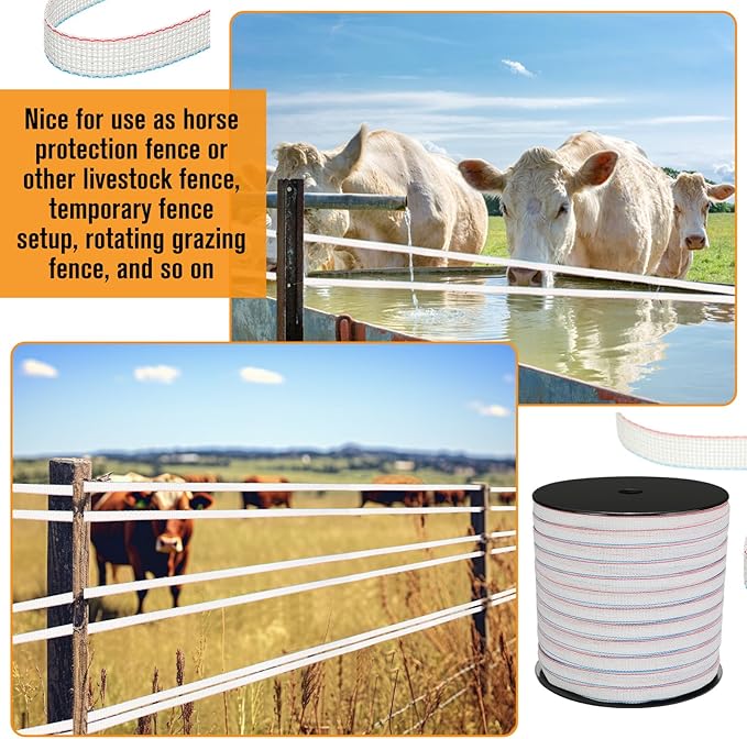 1 Roll 3/4 Inch x 1313 ft Electric Fence Tape for Livestock Polytape Fencing Horse Fence with High Visibility