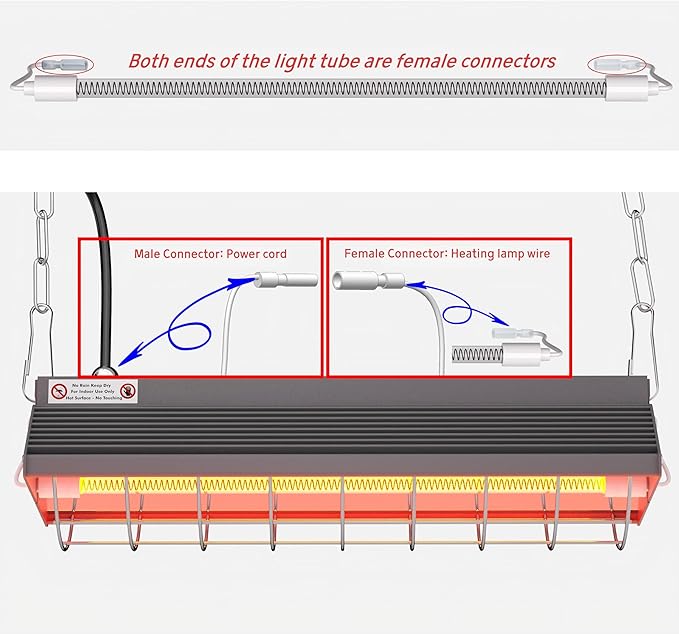 Chicken Coop Heater Lamps Replacement 300W Suitable for Chicken Coop Heat Lamp(HL02) Carbon Fiber Light Adjustable Hanging Chicken Heater for Coop Poultry Ideal Chicken Coop Accessories