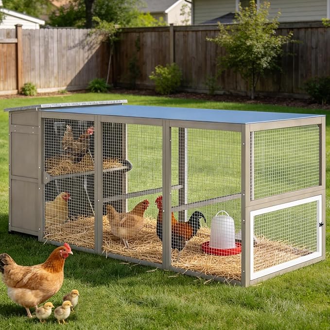 93.6"L Outdoor Large Chicken Coop with Run for 6–8 Chickens, Wooden Hen House with 6 Nesting Boxes, 4 Lockable Egg Doors,Asphalt Roof,Waterproof Oxford Run Cover Chicken Hutch for Backyard Lawn