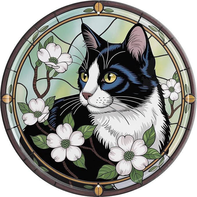 AWISZZZ Tuxedo Cat Metal Sign 8x8in Round Cute Plaque for Cat Lover Wall Decor Feline Aesthetic Gift