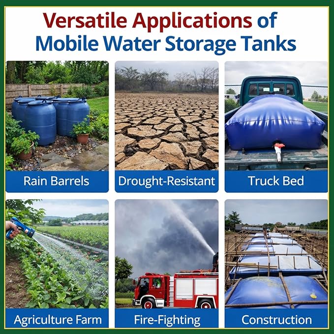Large Capacity Water Bladder Tank 2500/2000/1500/1300/1000 Gallon, Portable Water Storage Bag with Faucet, Heavy Duty Drought-Resistant Container for Farm Irrigation & Emerge 2x1x0.5m/1000L/263gallon