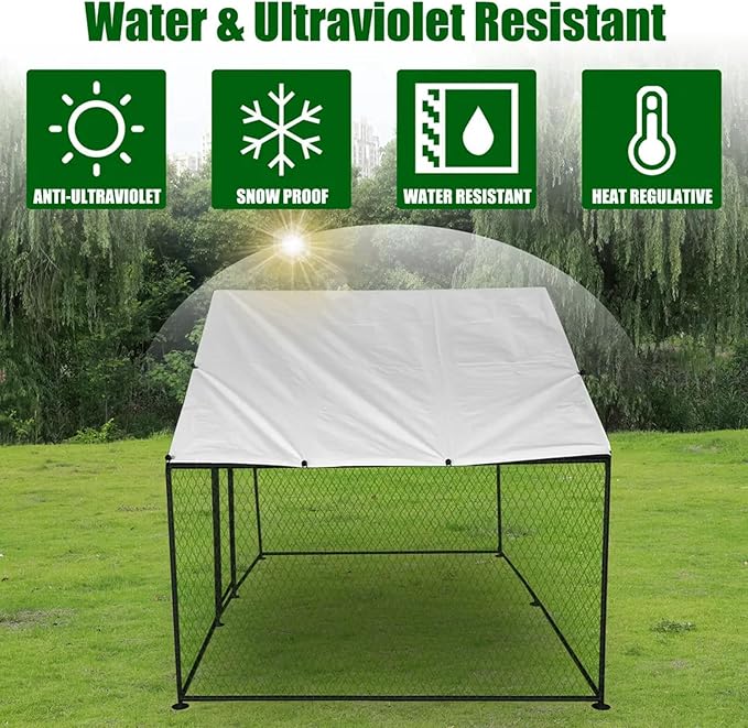 Large Metal Chicken Coop with Run, Walkin Poultry Cage for Outdoor and Yard Farm Use, Waterproof Cover, Duck Rabbit Cat House Chicken Run Pen (13.1'L x 9.8'W x 6.6'H)