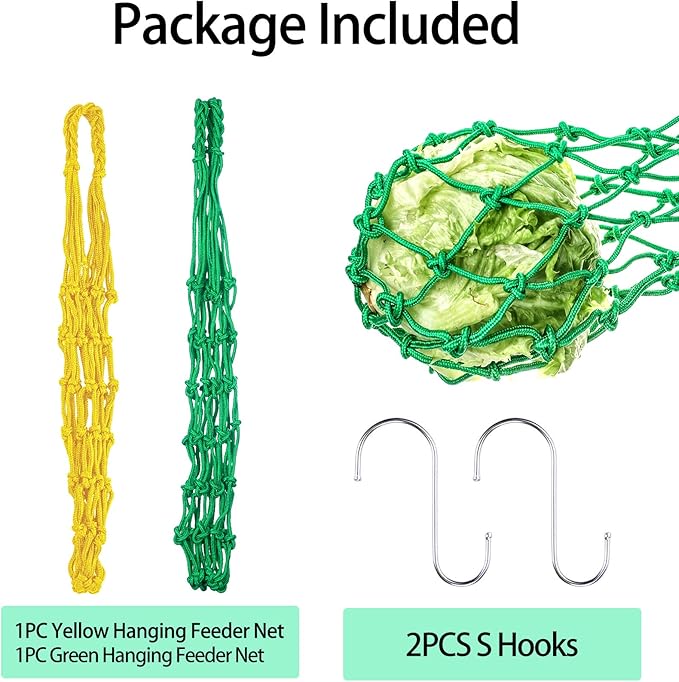 2PCS Chicken Veggies Skewer Fruit Holder with S Hooks for Hens, Hanging Feeder Toy for Chickens, Large Birds (Yellow+Green)