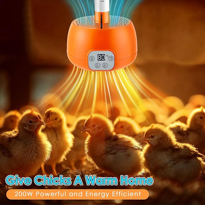 Enhon Chicken Coop Heater, Timing Heat Lamp for Chickens, Smart Temperature Control Chicken Brooder Heater, 5 Ft Long Cable Heating Lamp for Duck Dog Cats, No Remote