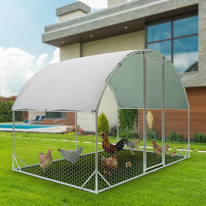 Large Metal Chicken Coop,Outdoor Chicken Coop Run with Water-Resident and Anti-UV Cover,Dome Roof Walk-in Poultry Cage Duck Rabbit House for Outside,Backyard and Farm, 6.5'Lx9'Wx6.5'H