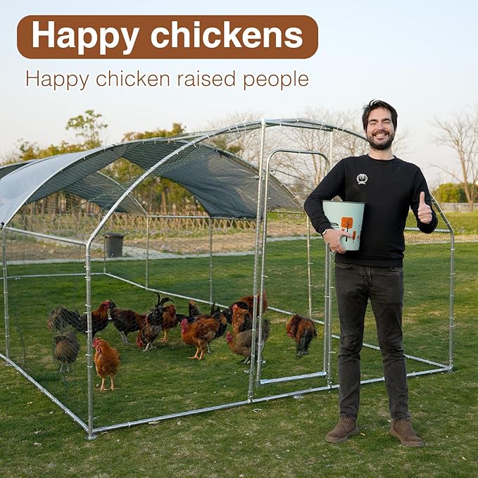 Extra Large Metal Chicken Coop for 50-55 Chickens, Walk-in Chicken Run, Chicken Pen Outdoor W/Cover, Waterproof & Anti-UV, 32.8' D x 9.8' W x 6.4' H, Wire Mesh Poultry Cage for Yard #LYJL10YD-US