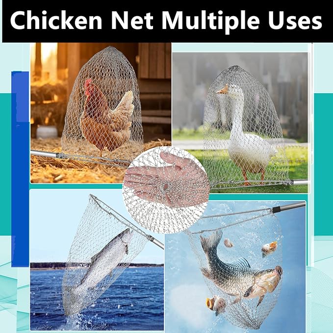 Chicken Net Catcher,74" Adjustable Extension Pole Chicken Hook Catcher Kit，The Animal Net Catcher Is Made Of Stainless Steel,Suitable For Catching Small Duck,Goose,Bird,Fish, Etc. （15.3 x 23.2" Net)