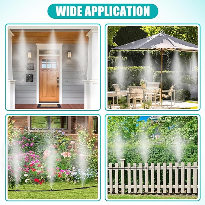 Pre-Assembled Chicken Coop Misting System for Cooling - Leak-Resistant Mist Hose Kit for Summer Poultry Heat Relief, Included 26ft Line, 3/4" Adapter, 7 Brass Nozzles, Filter Gasket Accessories