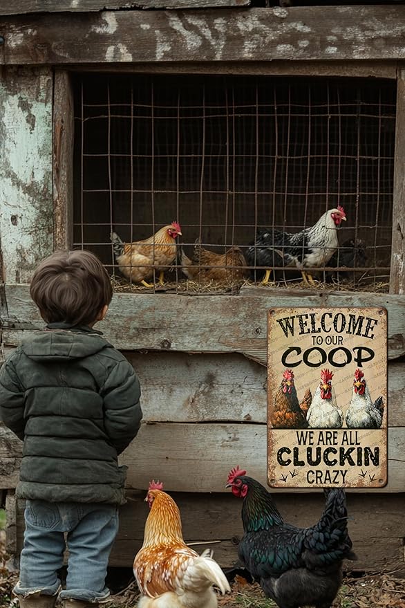 Chicken Metal Tin Sign Welcome To Our Coop We Are All Cluckin Crazy Vintage Tin Sign For Chicken Wall Farmhouse Farm Home Coop Decor 16x12 Inch