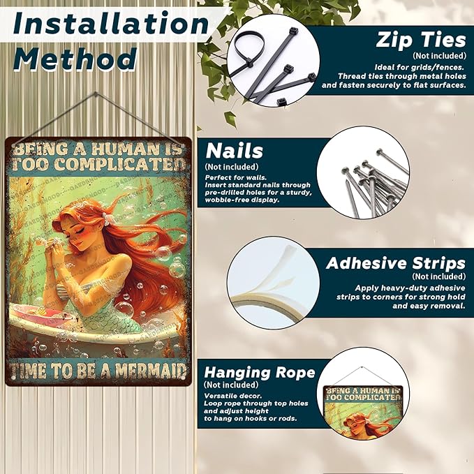 Mermaid Metal Sign Being A Human Is Too Complicated Time To Be A Mermaid Novelty Metal Poster Home Kitchen Bathroom Aluminium Sign Art Wall Decor 16x12 Inch