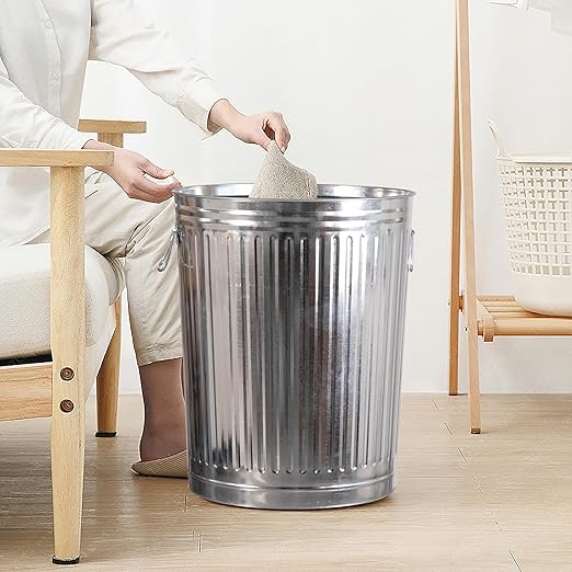 Gardenised Round Galvanized Steel, 20 Gallon Trash Can with Lid - Durable Metal Bucket for Backyard, Lawn, Garden and Yard Use - Weather-Resistant Garbage Can for Indoor and Outdoor, 17.75-inch