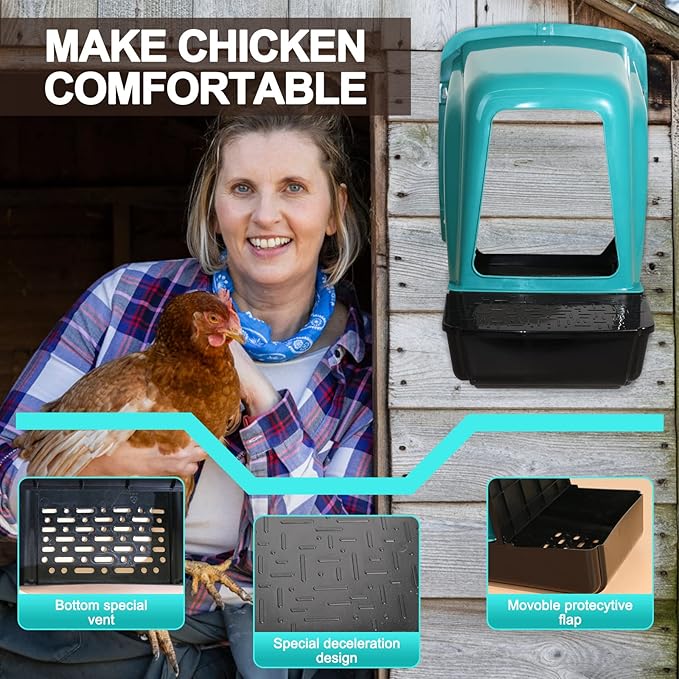 Chicken Nesting Boxes 10 Pack with Egg Roll Out, Plastic Chicken Laying Boxes for Chicken Coop, Wall Mounted Hen Nesting Box for Chickens & Poultry, Durable, Easy to Install & Clean, Green