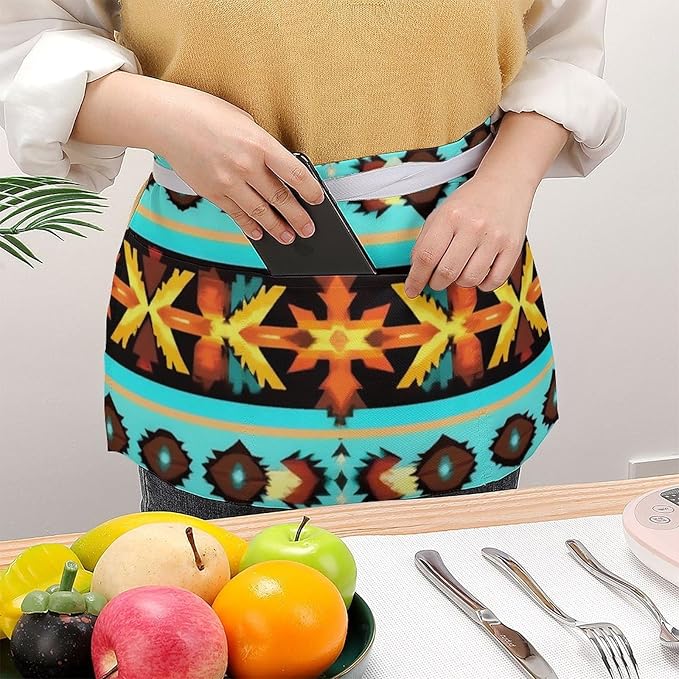 Unisex Apron for Cooking Server Waitress Half Waist Apron with 3 Pockets