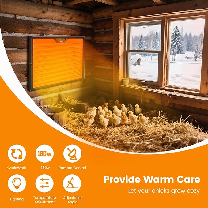 Chick Brooder Plate, 12"x16.5" Adjustable Double-Sided Heating Plate with LED Light & Remote Control, Brooder Heater for Baby Chicks, Ducklings & Birds, Safe Low-Energy Chick Heating Plate 86°F-167°F