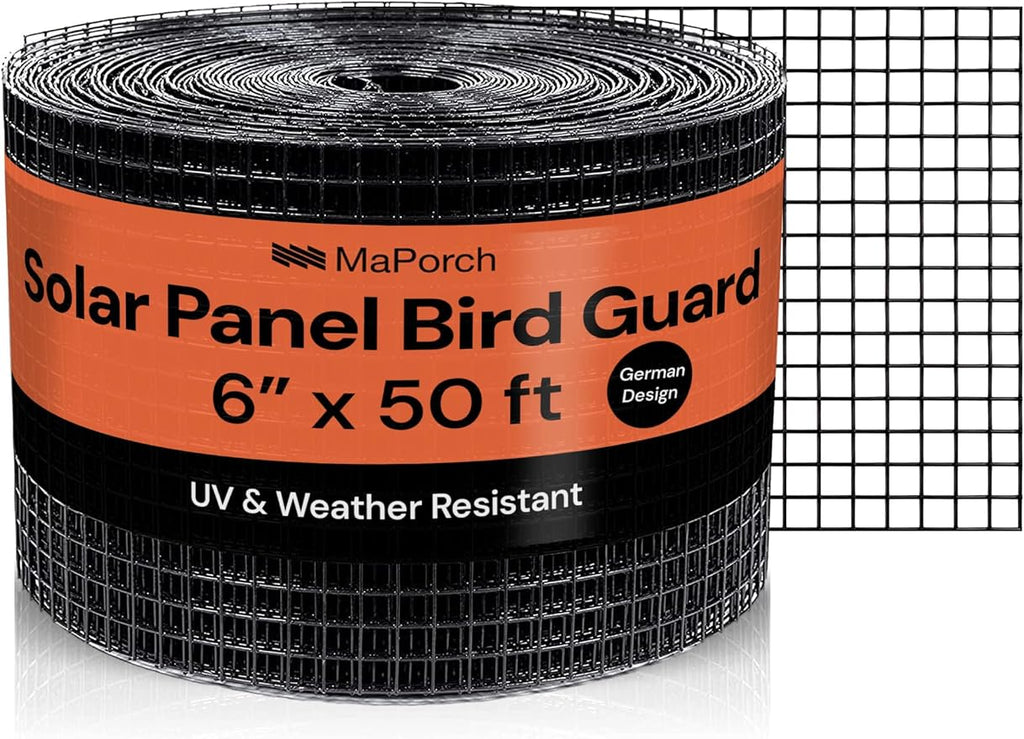 MaPorch Solar Panel Squirrel Netting - PVC Coated Galvanized Steel Mesh - 6 in x 50 ft Black, Under Fence Barrier Mesh - Squirrel Wire Guard & Bird Netting, Solar Panel Protection & Garden Fencing