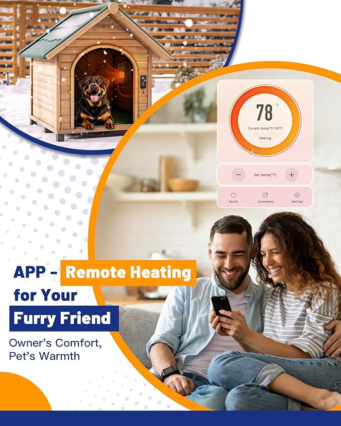 Outdoor Pet House Heater 500W - Kiroto WiFi APP Controlled Dog House Heater with Thermostat & Timer,Suitable for Winter Outdoor Heating of Outside Doghouses, Cat Beds and Chicken Coops