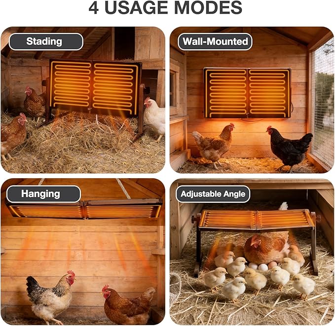Chicken Coop Heater with Temperature Control, 200W Chick Heater with Adjustable Temp (70-190℉) for Winter, 2 Heating Plates, Foldable Large Size Coop Heater (Brown)